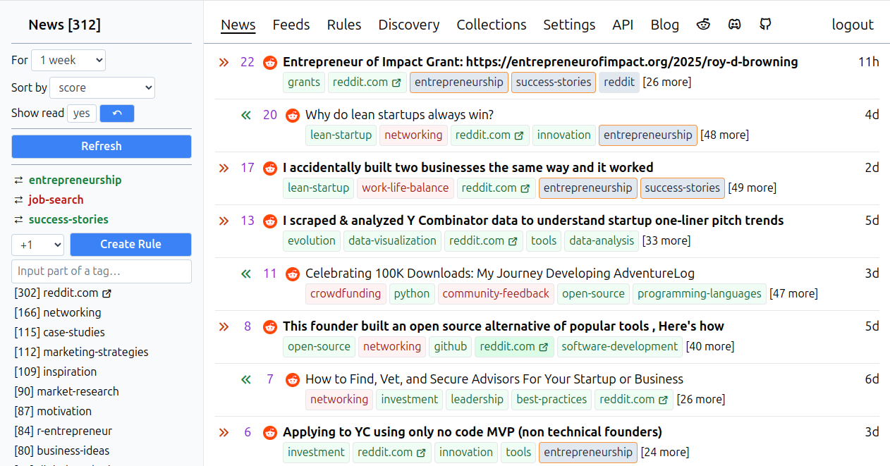 News filtering example